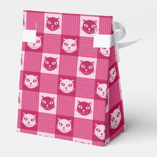 Cat Face Pink Gingham Geschenkschachtel (Rückseite)