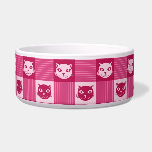 Cat Face Pink Gingham Napf (Vorderseite)