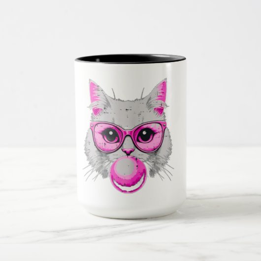 Cat Face Pink Glasses Bubble Gum Tasse (Zentrum)