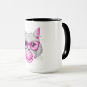 Cat Face Pink Glasses Bubble Gum Tasse (VorderseiteRechts)