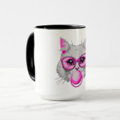 Cat Face Pink Glasses Bubble Gum Tasse (Vorderseite Links)