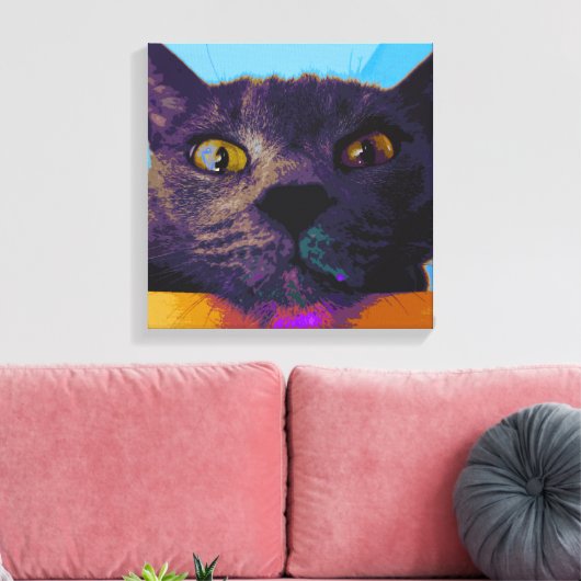 Cat Face Pop Art Canvas Print Leinwanddruck (Insitu (Wohnzimmer))