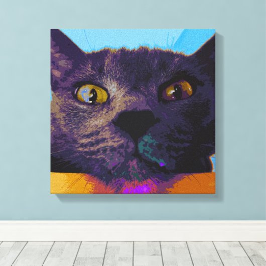 Cat Face Pop Art Canvas Print Leinwanddruck (Insitu (Holzboden))