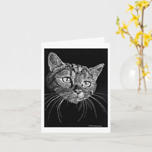 Cat Face Scratch Board Drawing card   Karte (Gelbe Blume)