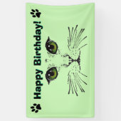 Cat Face Whiskers Green Eyes Paw Prints Birthday Banner (Vertikal)