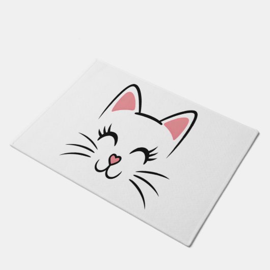 Cat Face Whiskers Print Liebe Halloween Fußmatte (Schrägansicht)