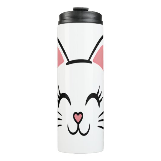 Cat Face Whiskers Print Liebe Halloween Thermosbecher (Vorderseite)