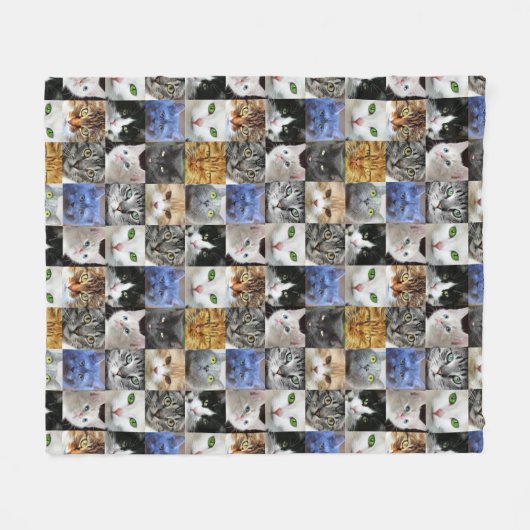 Cat Faces Collage Blanket Fleecedecke (Vorderseite (Horizontal))