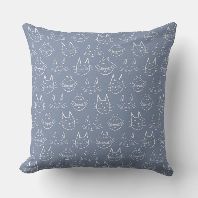 Cat Faces Denim Blue Kissen (Vorderseite)