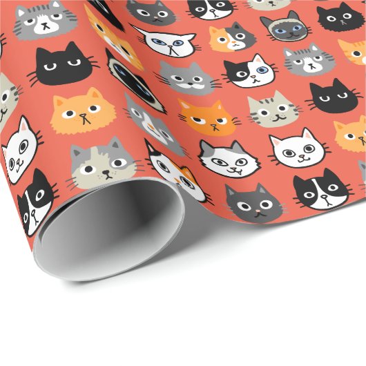 Cat Faces Muster | Cool Kitty Cat Lover's Geschenkpapier (Rolleneckpunkt)