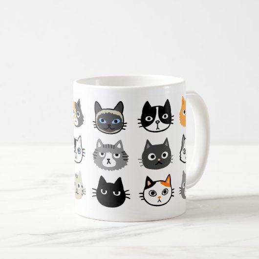 Cat Faces Muster | Cool Kitty Cat Lover's Kaffeetasse (VorderseiteRechts)