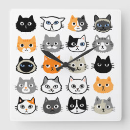 Cat Faces | Niedliche, lustige und annoyed Katzen Quadratische Wanduhr