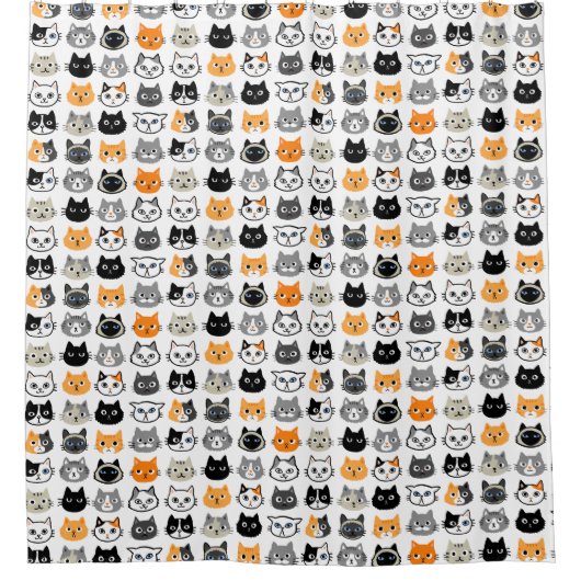 Cat Faces Pattern | Cool Kitty Cat Lover's Duschvorhang (Vorderseite)