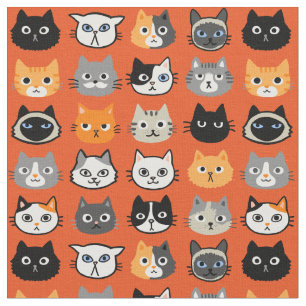 Cat Faces Pattern Cool Kitty Cat Lover's Fabric Stoff