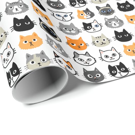 Cat Faces Pattern | Cool Kitty Cat Lover's Geschenkpapier (Rolleneckpunkt)