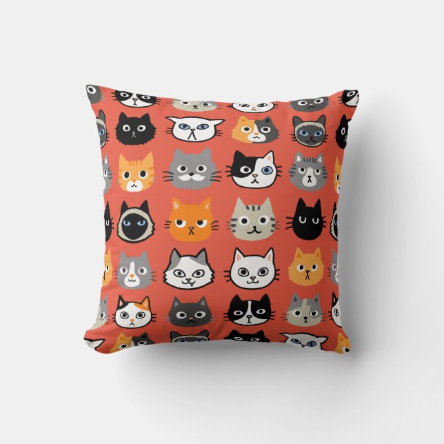 Cat Faces Pattern | Cool Kitty Cat Lover's Kissen (Vorderseite)