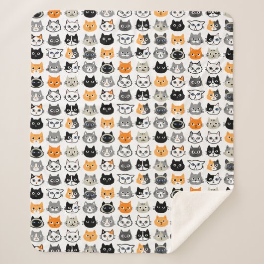 Cat Faces Pattern | Cool Kitty Cat Lover's Sherpadecke (Vorderseite)