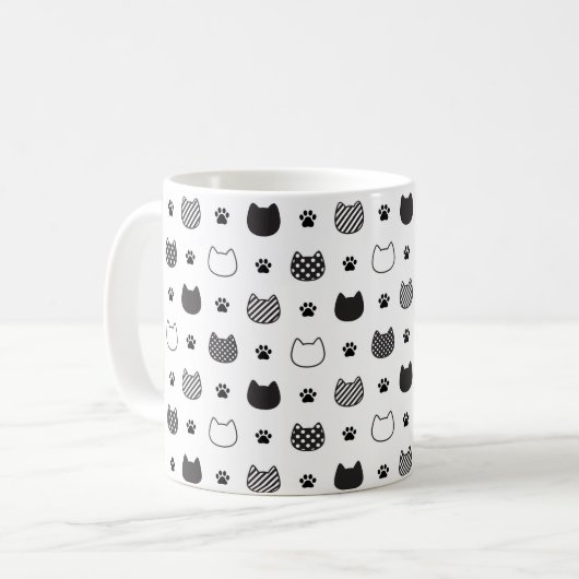 Cat Faces & Paws Tasse - Schwarzweiß (Vorderseite Links)