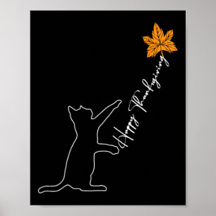 Cat Fall Leaf Ballon Erntedank Day Niedlich Kitten Poster