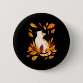Cat Fall Leaf Tree Hallo Herbst Erntedank Button (Vorderseite)
