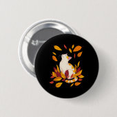 Cat Fall Leaf Tree Hallo Herbst Erntedank Button (Vorne & Hinten)