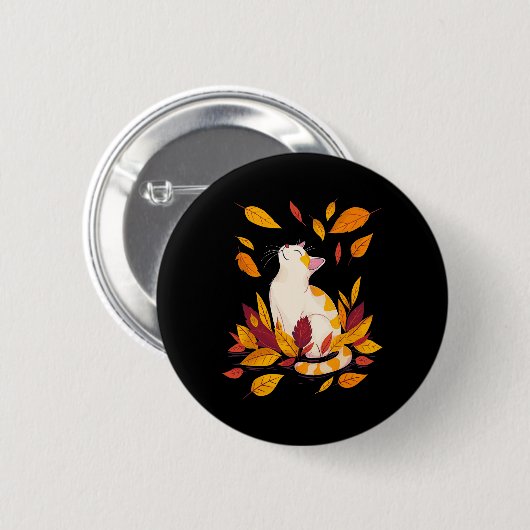 Cat Fall Leaf Tree Hallo Herbst Erntedank Button (Vorne & Hinten)