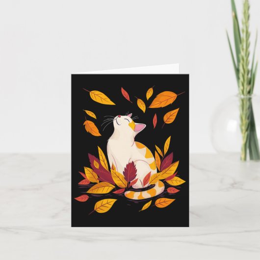 Cat Fall Leaf Tree Hallo Herbst Erntedank Karte (Vorderseite)