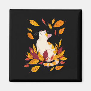 Cat Fall Leaf Tree Hallo Herbst Erntedank Magnet