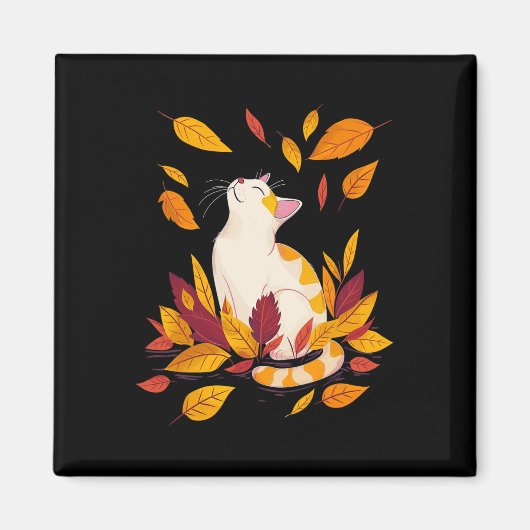 Cat Fall Leaf Tree Hallo Herbst Erntedank Magnet (Vorne)