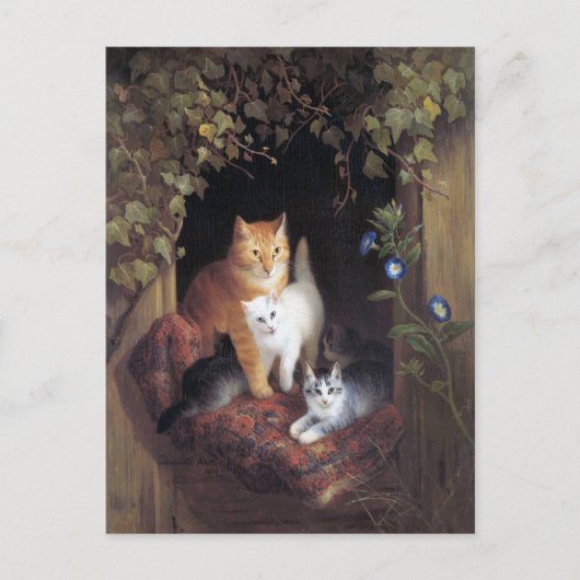 Cat Family and Ivy Leaf von Henriette Ronner Knip Postkarte (Vorderseite)