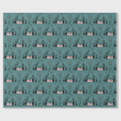 Cat Family Holiday on Blue Geschenkpapier (Flach)