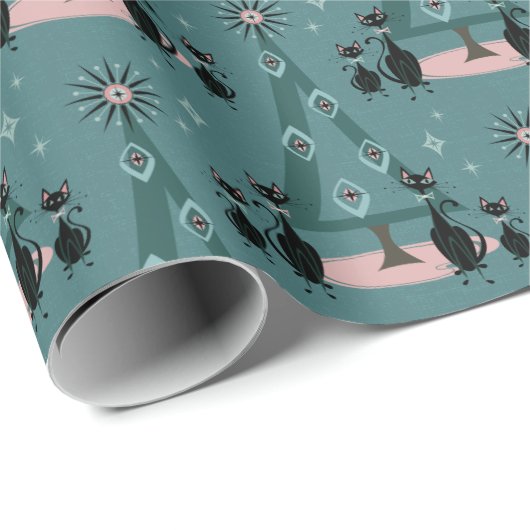 Cat Family Holiday on Blue Geschenkpapier (Rolleneckpunkt)