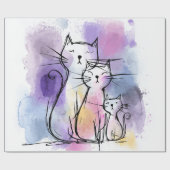 Cat Family Watercolor Kunstdruckpapier Geschenk Geschenkpapier (Flach)