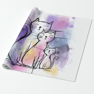 Cat Family Watercolor Kunstdruckpapier Geschenk Geschenkpapier