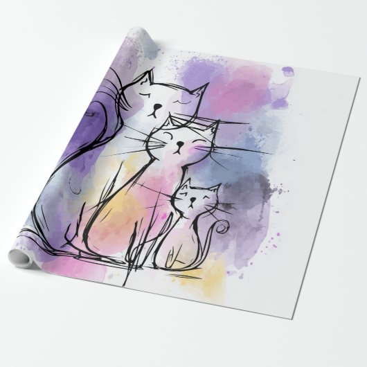 Cat Family Watercolor Kunstdruckpapier Geschenk Geschenkpapier (Ungerollt)