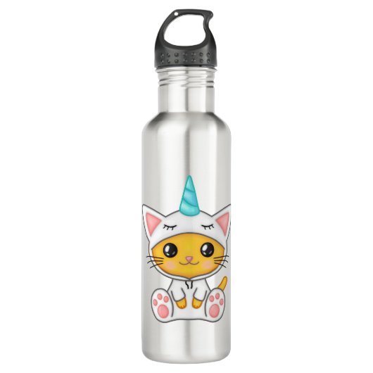 Cat Feline Kitten Kawaii Cartoon Unicorn Whiskers. Edelstahlflasche (Vorderseite)