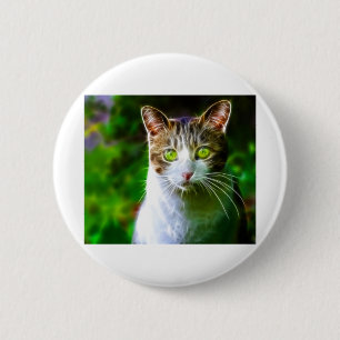 Cat Feline Mascot Animal Cat Face Look Whiskers. Button