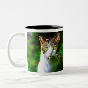 Cat Feline Mascot Animal Cat Face Look Whiskers. Zweifarbige Tasse