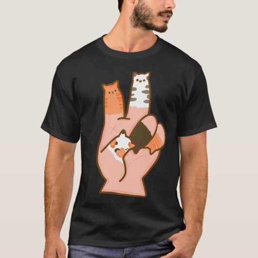 Cat Fingers Peace T-Shirt (Vorderseite)