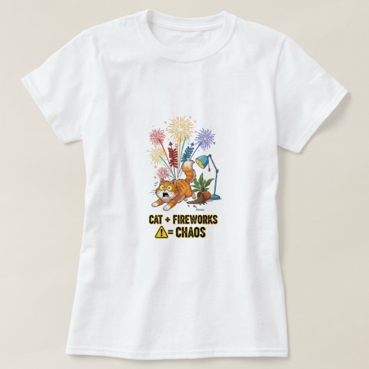 Cat + Fireworks = Chaos - Funny Cat Owner T - Shir T-Shirt (Design vorne)
