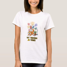 Cat + Fireworks = Chaos - Funny Cat Owner T - Shir T-Shirt