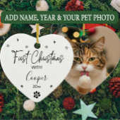 Cat First Christmas Individuelle Name & Foto Keramik Ornament