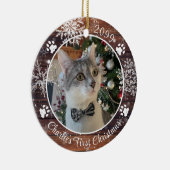 Cat First Christmas Rustic Wood Snowflake Foto Keramik Ornament (Rechts)