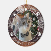 Cat First Christmas Rustic Wood Snowflake Foto Keramik Ornament (Links)