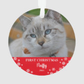 Cat first Christmas Snowflakes Foto Ornament (Rückseite)