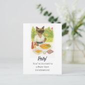 Cat Fish and Chips Party für Londoner Englisch Postkarte (Stehend Vorderseite)