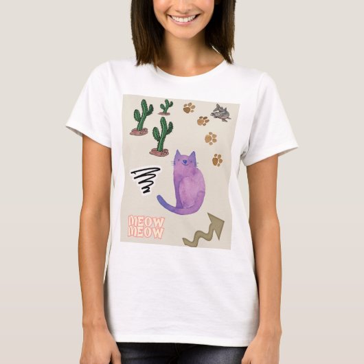 Cat Fish Cactus Meow Paws T - Shirt (Vorderseite)