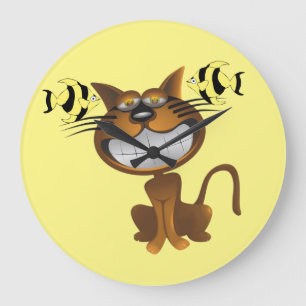 Cat Fish Clock Große Wanduhr