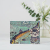 Cat Fish Mixed Media Collage Postkarte (Stehend Vorderseite)