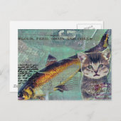 Cat Fish Mixed Media Collage Postkarte (Vorne/Hinten)